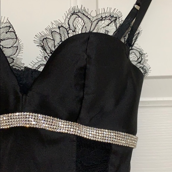 Black Silk Satin Lace Crystal Corset 34B - Picture 2 of 8
